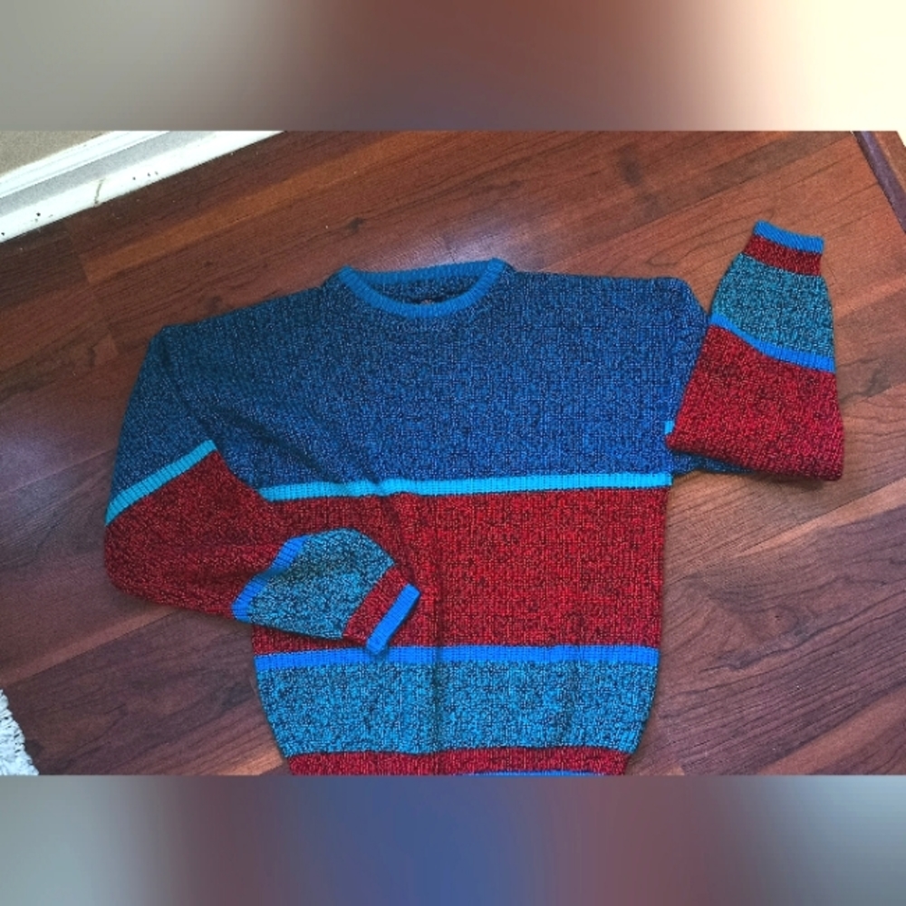 Vintage Grandpa Men's Red and Blue sweater By Brittania size M
